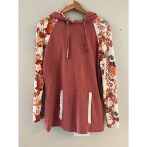 Evy's Tree The Rachel Floral Raglan Hoodie Rose Pink‎ Lace Trim Pullover XL